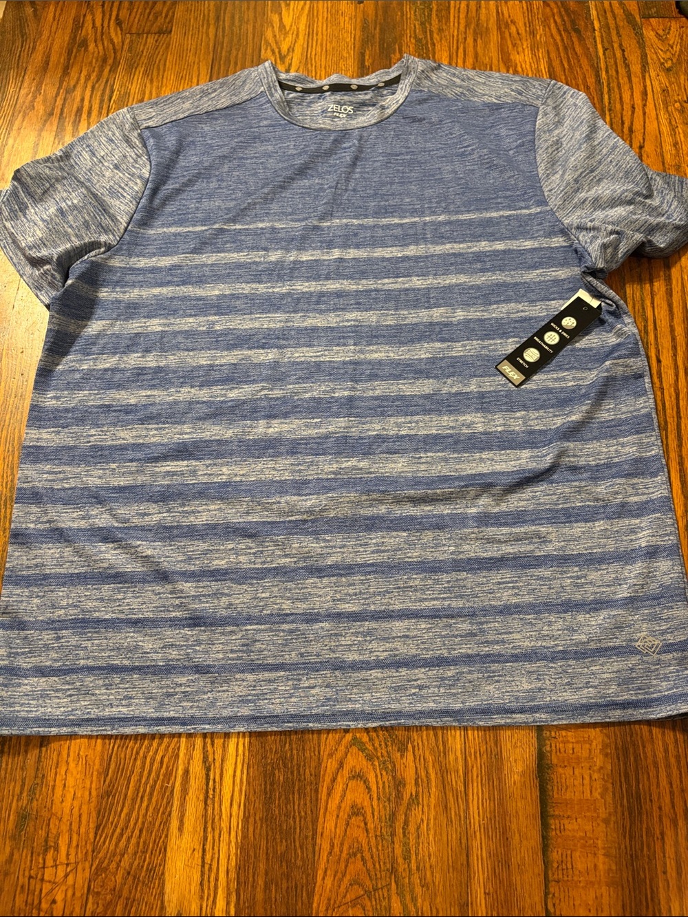 🎉NWT! ZELOS Men's Heathered Blue Horizontal Stripe Short Sleeve Tee